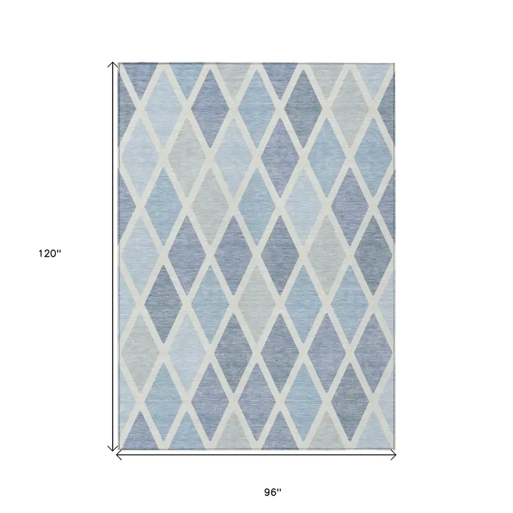 8' X 10' Sky Blue And Ivory Geometric Washable Indoor Outdoor Area Rug