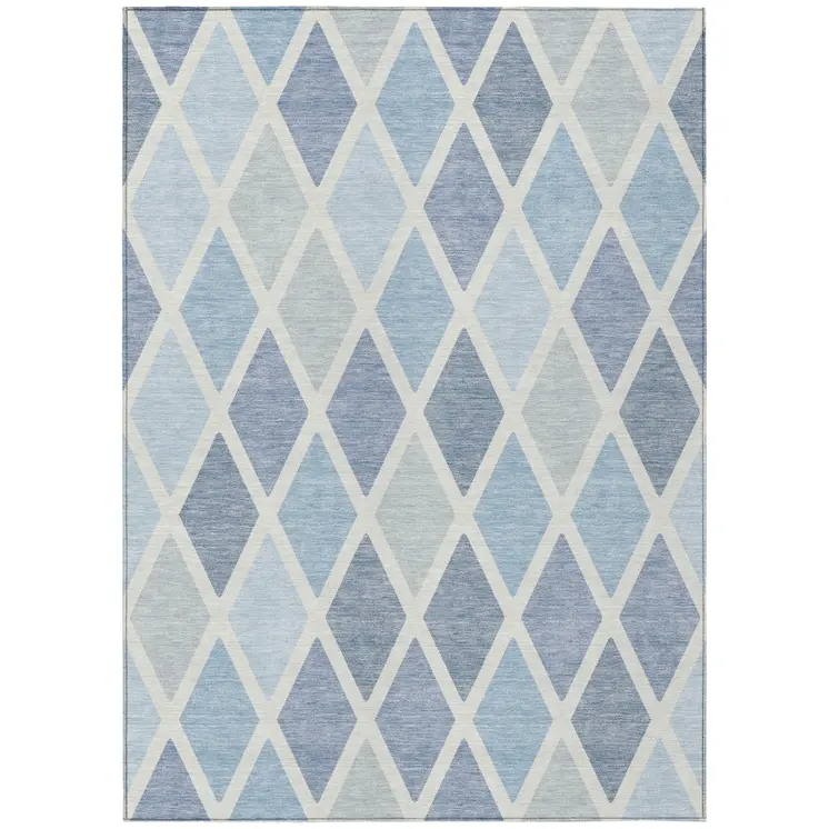 8' X 10' Sky Blue And Ivory Geometric Washable Indoor Outdoor Area Rug
