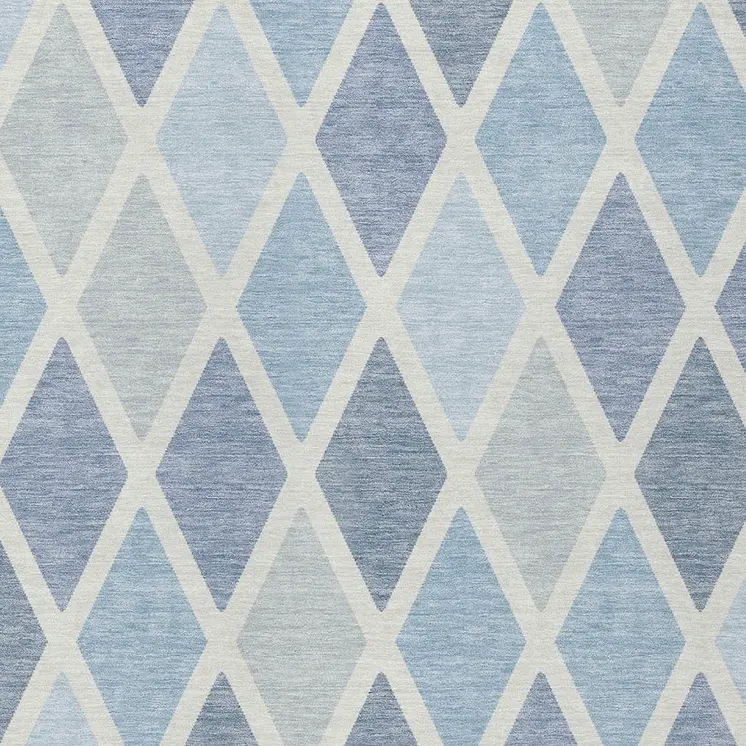 8' X 10' Sky Blue And Ivory Geometric Washable Indoor Outdoor Area Rug