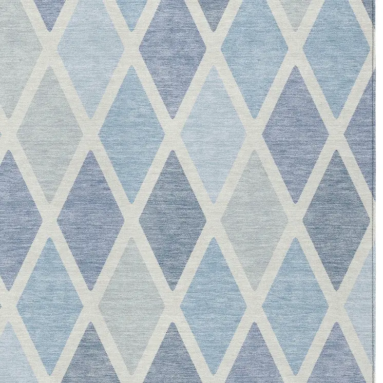 9' X 12' Sky Blue And Ivory Geometric Washable Indoor Outdoor Area Rug