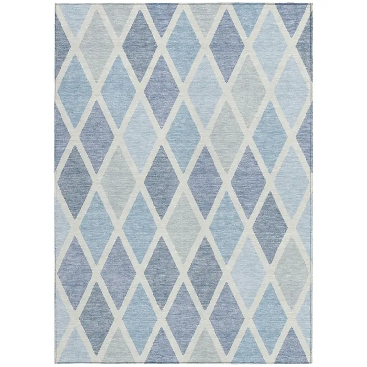 10' X 14' Sky Blue And Ivory Geometric Washable Indoor Outdoor Area Rug