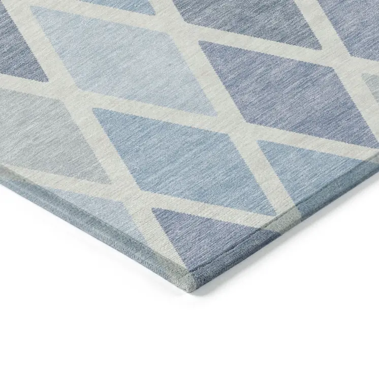 10' X 14' Sky Blue And Ivory Geometric Washable Indoor Outdoor Area Rug