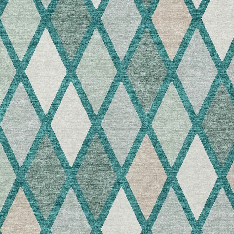 10' X 14' Teal Blue Ivory And Beige Geometric Washable Indoor Outdoor Area Rug