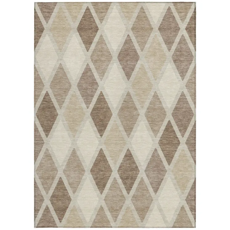 3' X 5' Taupe Beige And Ivory Geometric Washable Indoor Outdoor Area Rug