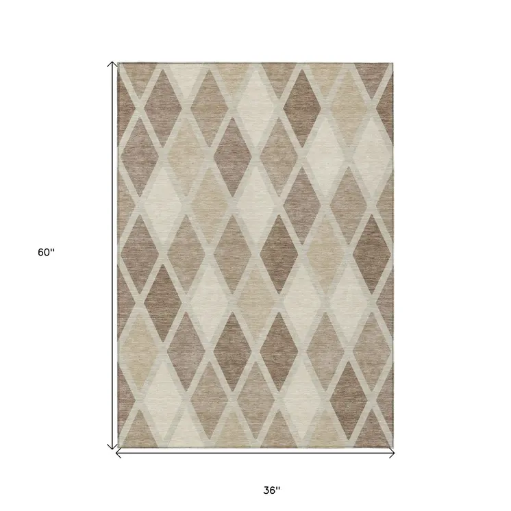 3' X 5' Taupe Beige And Ivory Geometric Washable Indoor Outdoor Area Rug