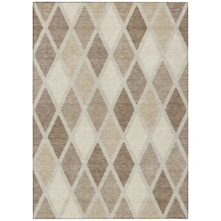 3' X 5' Taupe Beige And Ivory Geometric Washable Indoor Outdoor Area Rug