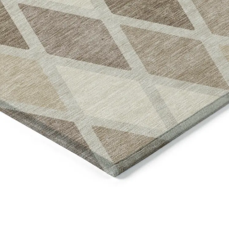 3' X 5' Taupe Beige And Ivory Geometric Washable Indoor Outdoor Area Rug