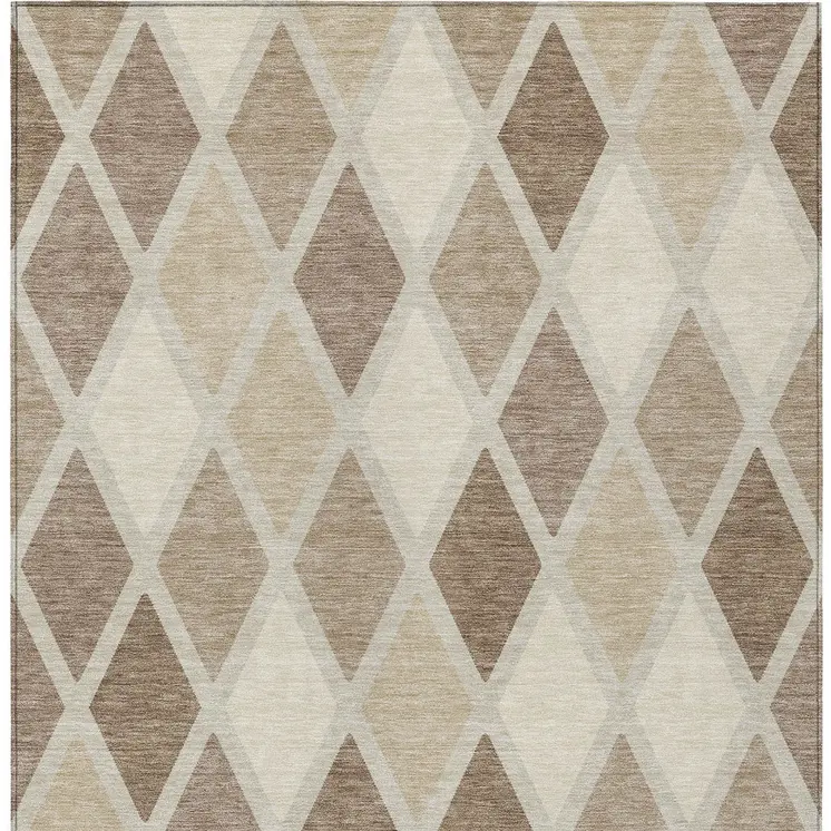 9' X 12' Taupe Beige And Ivory Geometric Washable Indoor Outdoor Area Rug