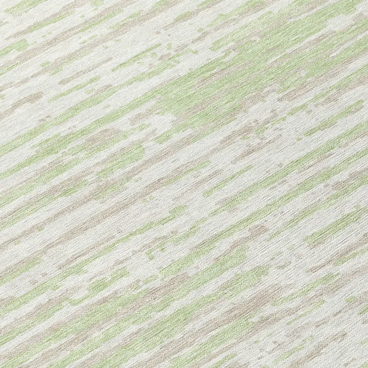 8' Artichoke Green And Ivory Round Striped Washable Indoor Outdoor Area Rug