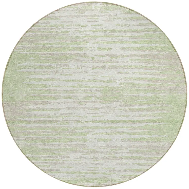 8' Artichoke Green And Ivory Round Striped Washable Indoor Outdoor Area Rug