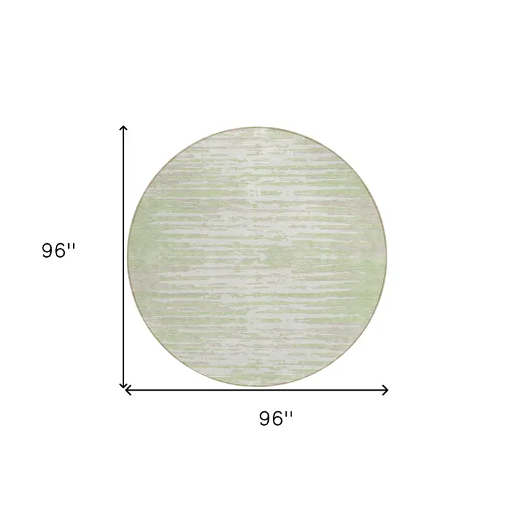 8' Artichoke Green And Ivory Round Striped Washable Indoor Outdoor Area Rug