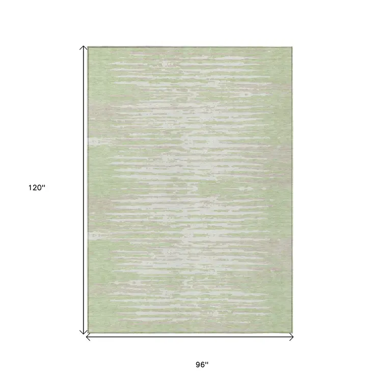 8' X 10' Artichoke Green And Ivory Striped Washable Indoor Outdoor Area Rug