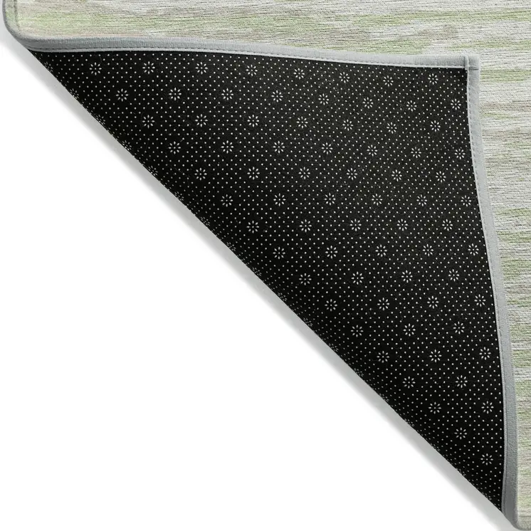 9' X 12' Artichoke Green And Ivory Striped Washable Indoor Outdoor Area Rug