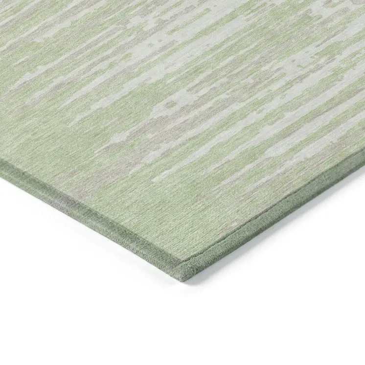 9' X 12' Artichoke Green And Ivory Striped Washable Indoor Outdoor Area Rug