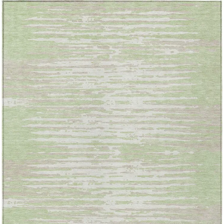9' X 12' Artichoke Green And Ivory Striped Washable Indoor Outdoor Area Rug