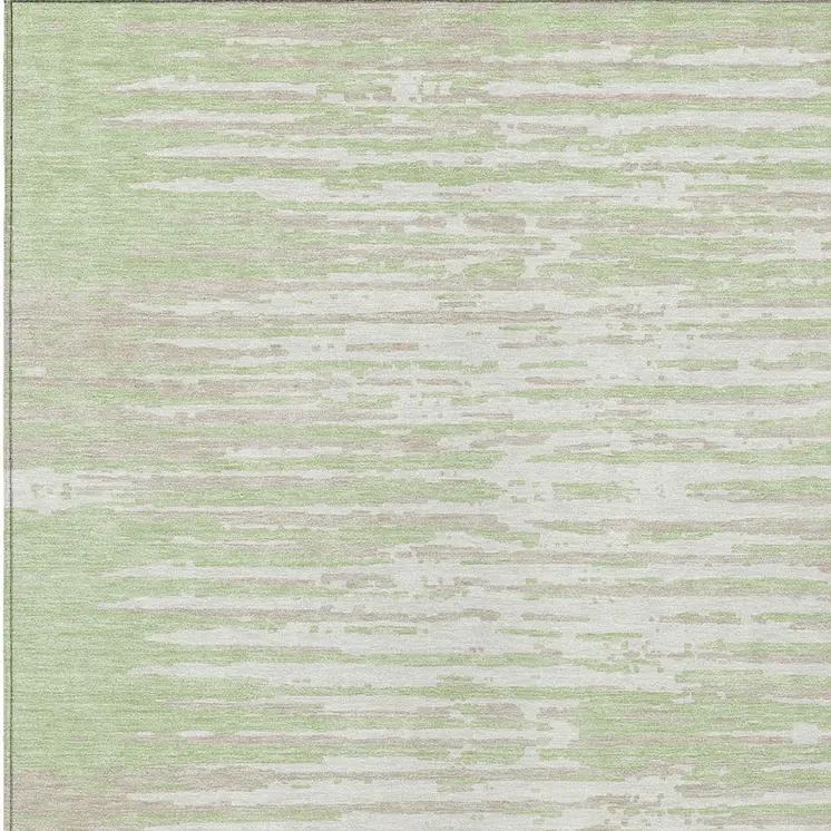 10' X 14' Artichoke Green And Ivory Striped Washable Indoor Outdoor Area Rug