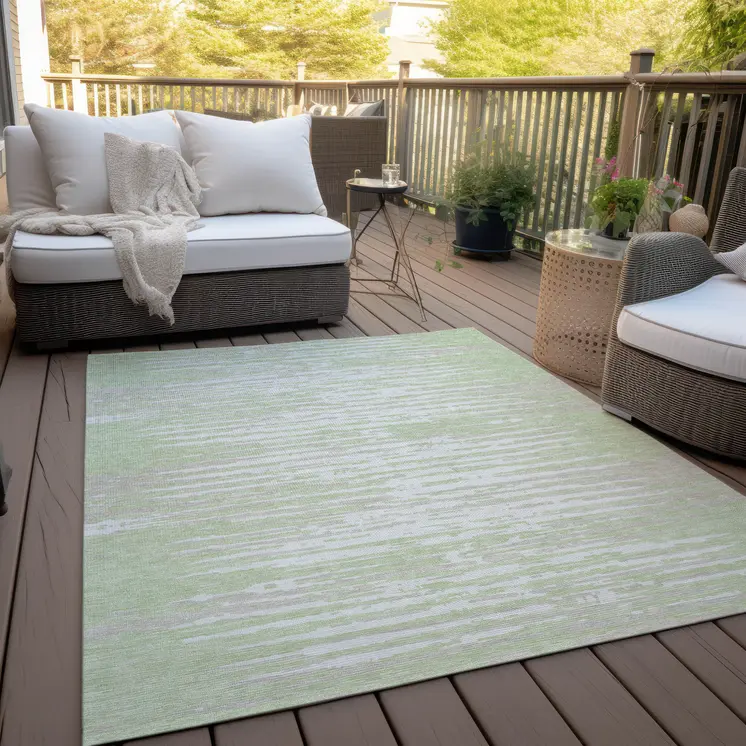 10' X 14' Artichoke Green And Ivory Striped Washable Indoor Outdoor Area Rug