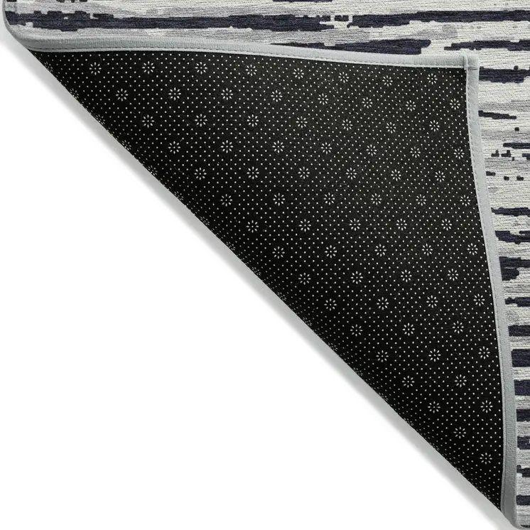 5' X 8' Black Gray And Ivory Striped Washable Indoor Outdoor Area Rug