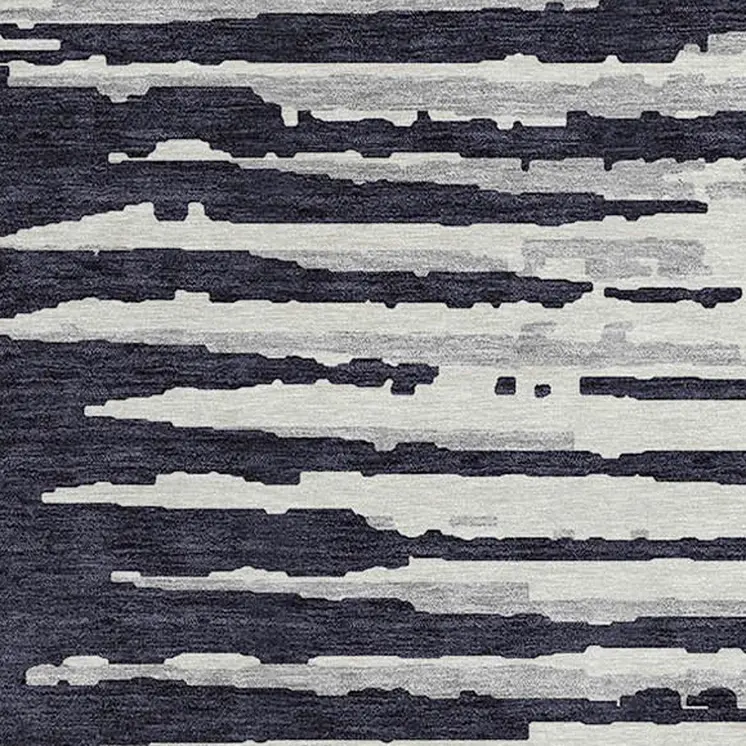 8' Black Gray And Ivory Round Striped Washable Indoor Outdoor Area Rug