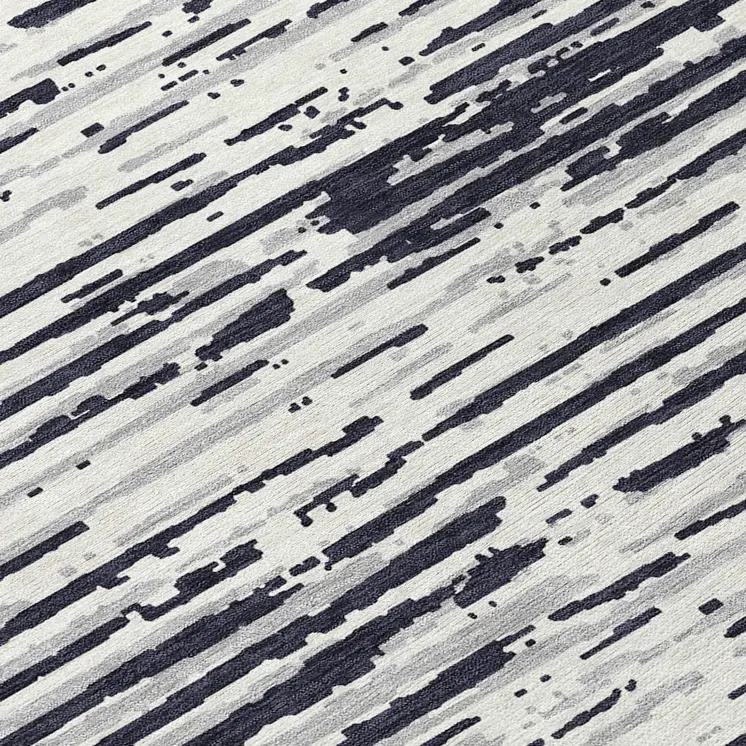 8' Black Gray And Ivory Round Striped Washable Indoor Outdoor Area Rug