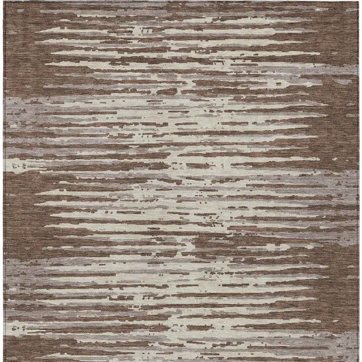8' X 10' Brown Beige And Ivory Striped Washable Indoor Outdoor Area Rug