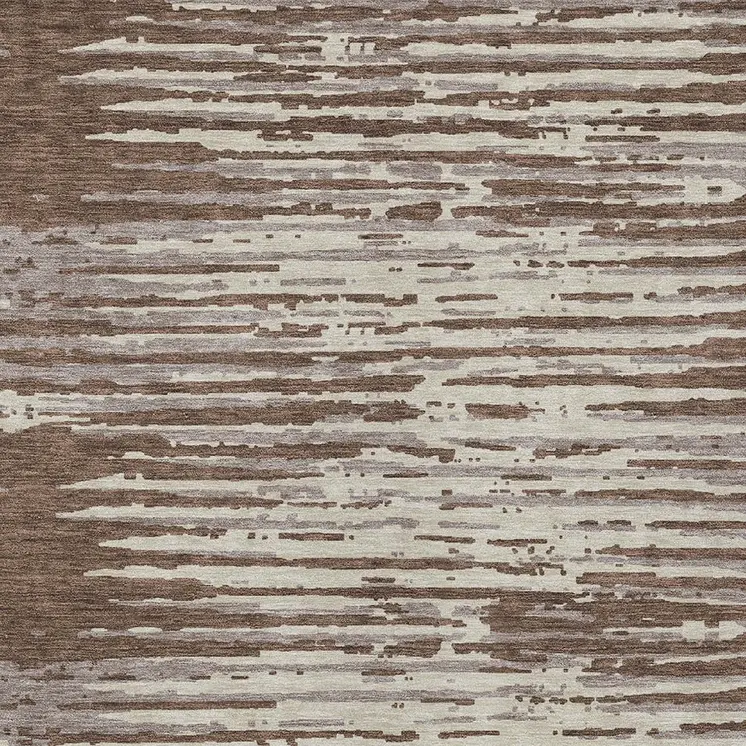 8' X 10' Brown Beige And Ivory Striped Washable Indoor Outdoor Area Rug