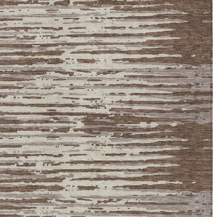 10' X 14' Brown Beige And Ivory Striped Washable Indoor Outdoor Area Rug