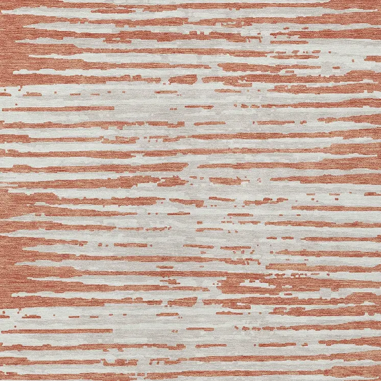 3' X 5' Coral And Ivory Striped Washable Indoor Outdoor Area Rug