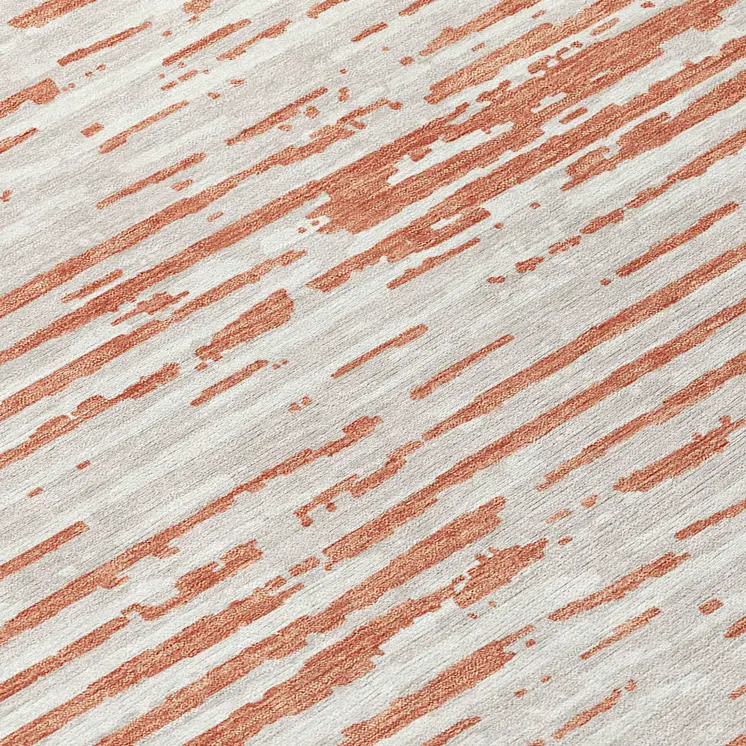 8' Coral And Ivory Round Striped Washable Indoor Outdoor Area Rug