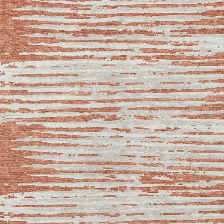 8' X 10' Coral And Ivory Striped Washable Indoor Outdoor Area Rug