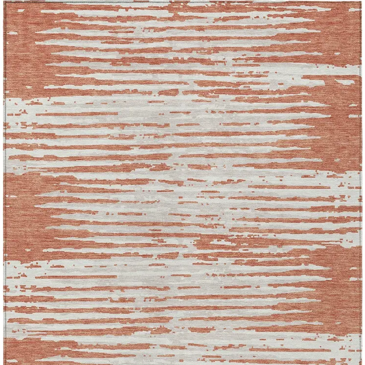 10' X 14' Coral And Ivory Striped Washable Indoor Outdoor Area Rug