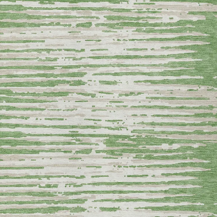 3' X 5' Green And Ivory Striped Washable Indoor Outdoor Area Rug