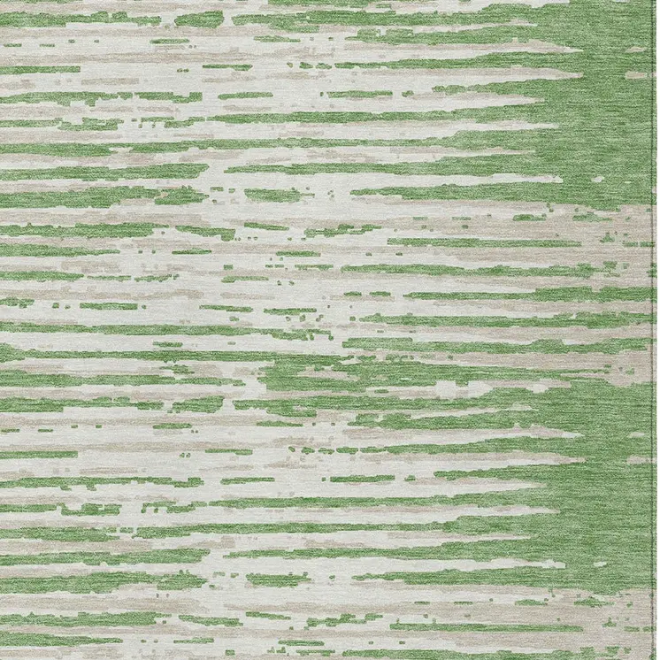5' X 8' Green And Ivory Striped Washable Indoor Outdoor Area Rug