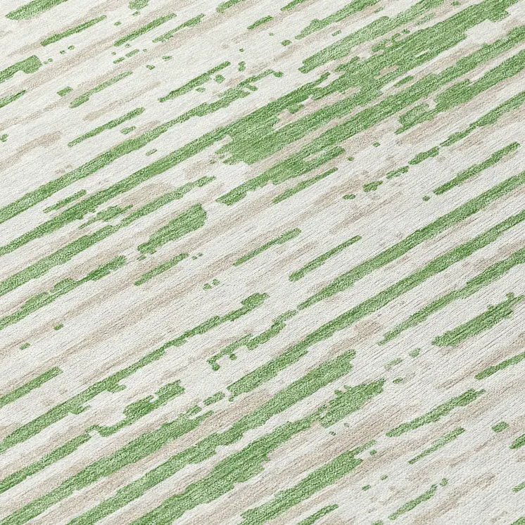 8' Green And Ivory Round Striped Washable Indoor Outdoor Area Rug
