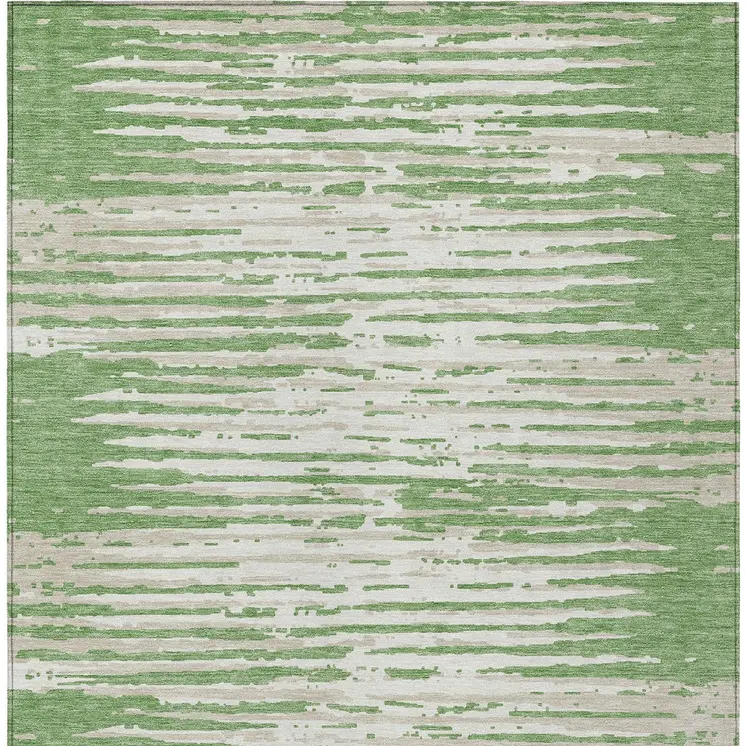 8' X 10' Green And Ivory Striped Washable Indoor Outdoor Area Rug