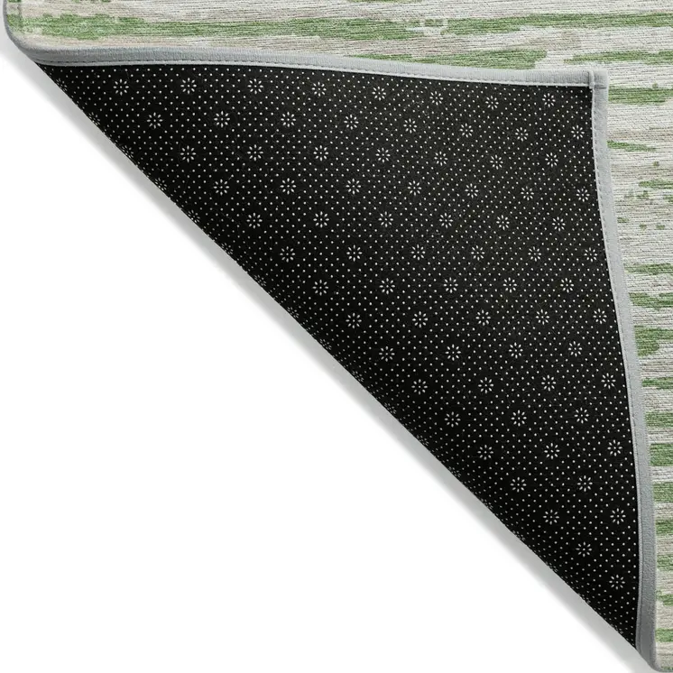 9' X 12' Green And Ivory Striped Washable Indoor Outdoor Area Rug