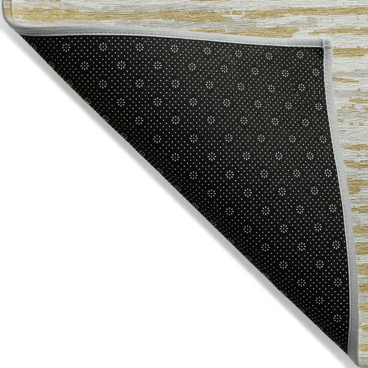 3' X 5' Gold Gray And Beige Striped Washable Indoor Outdoor Area Rug
