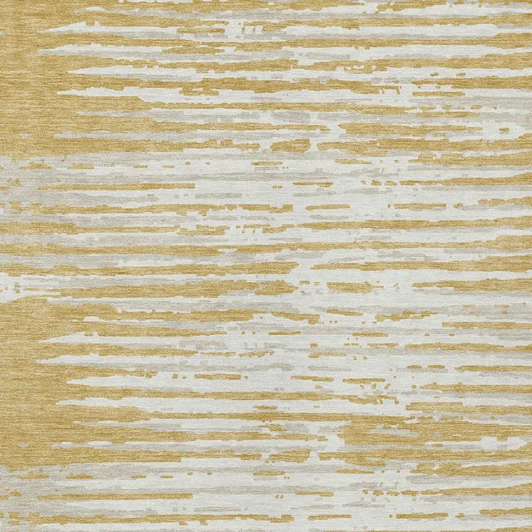 3' X 5' Gold Gray And Beige Striped Washable Indoor Outdoor Area Rug