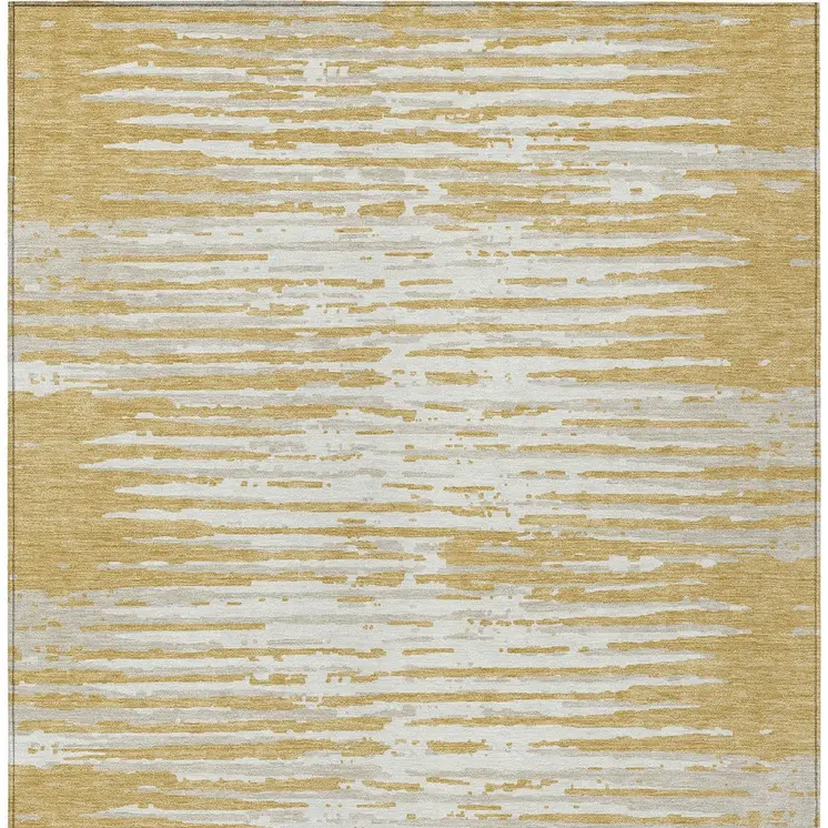 5' X 8' Gold Gray And Beige Striped Washable Indoor Outdoor Area Rug