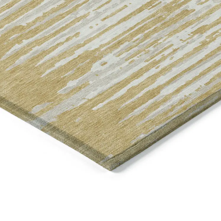 5' X 8' Gold Gray And Beige Striped Washable Indoor Outdoor Area Rug
