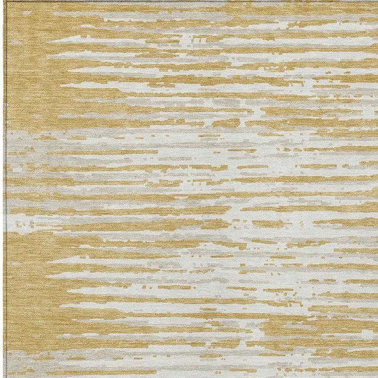 8' X 10' Gold Gray And Beige Striped Washable Indoor Outdoor Area Rug