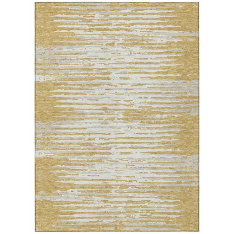 10' X 14' Gold Gray And Beige Striped Washable Indoor Outdoor Area Rug