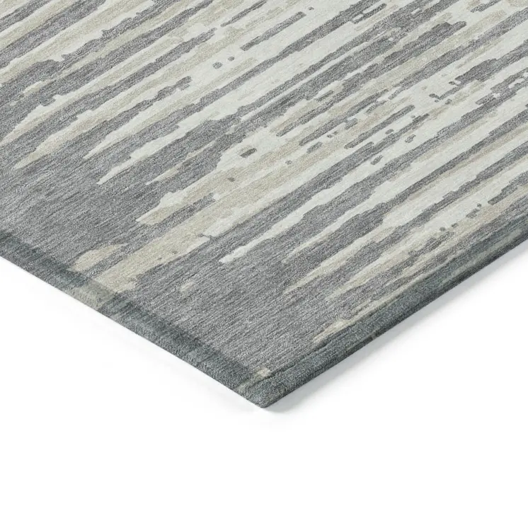5' X 8' Gray And Ivory Striped Washable Indoor Outdoor Area Rug