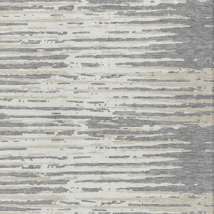 5' X 8' Gray And Ivory Striped Washable Indoor Outdoor Area Rug