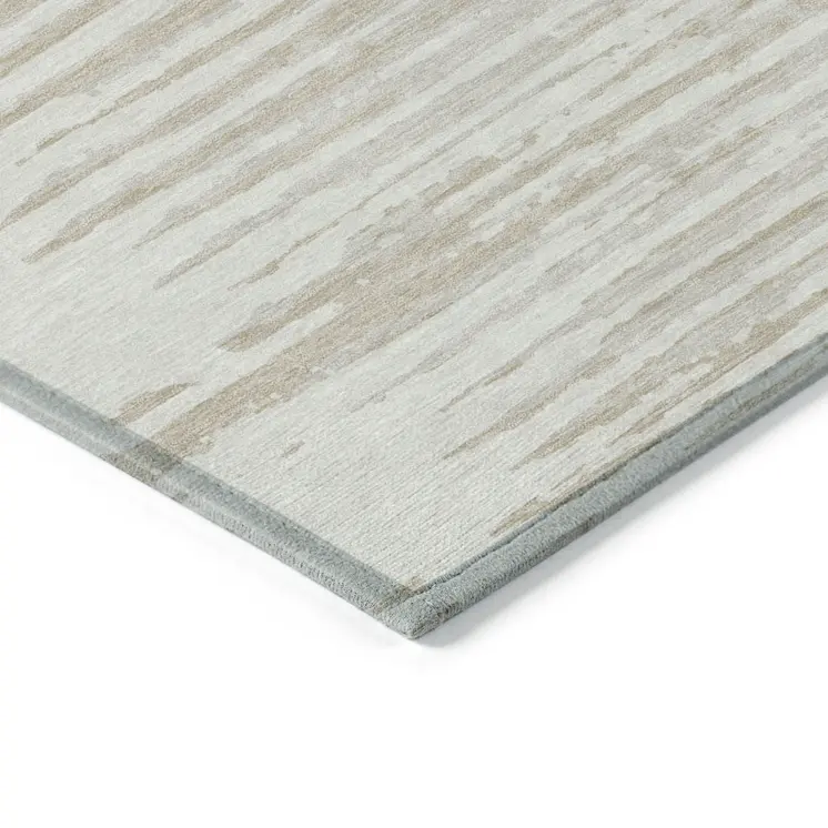 5' X 8' Ivory And Beige Striped Washable Indoor Outdoor Area Rug