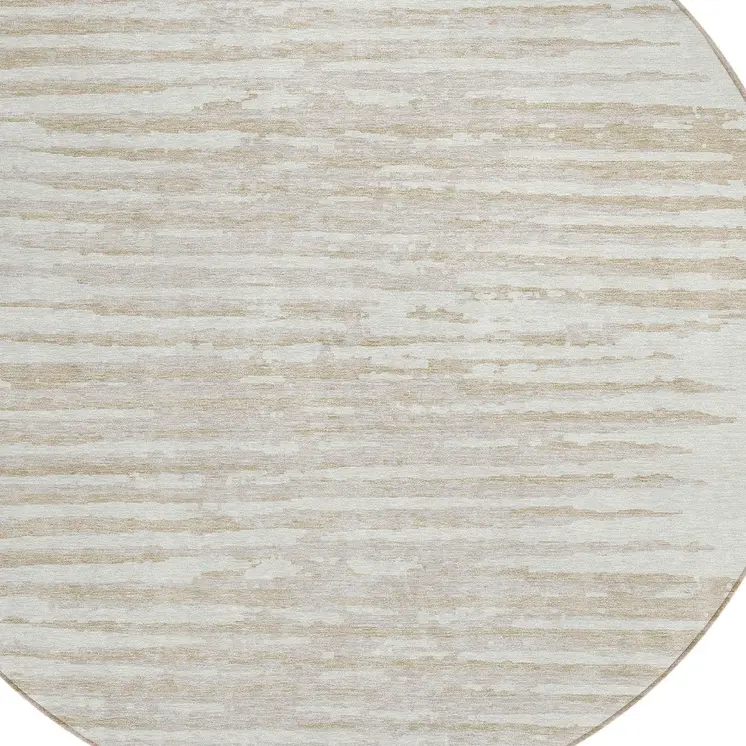8' Ivory And Beige Round Striped Washable Indoor Outdoor Area Rug