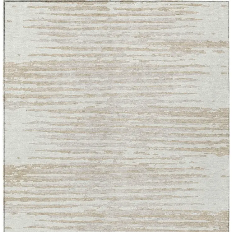 8' X 10' Ivory And Beige Striped Washable Indoor Outdoor Area Rug