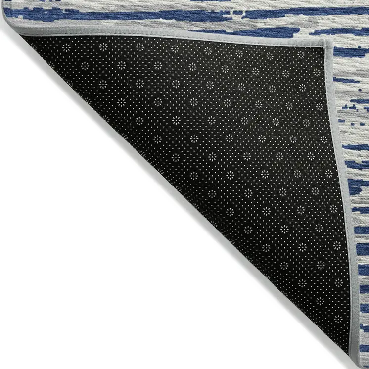 3' X 5' Navy Blue And Ivory Striped Washable Indoor Outdoor Area Rug