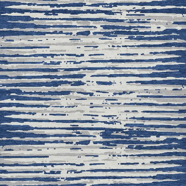 3' X 5' Navy Blue And Ivory Striped Washable Indoor Outdoor Area Rug