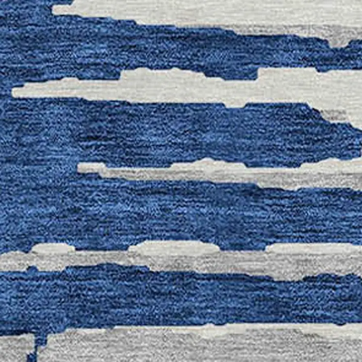 8' Navy Blue And Ivory Round Striped Washable Indoor Outdoor Area Rug